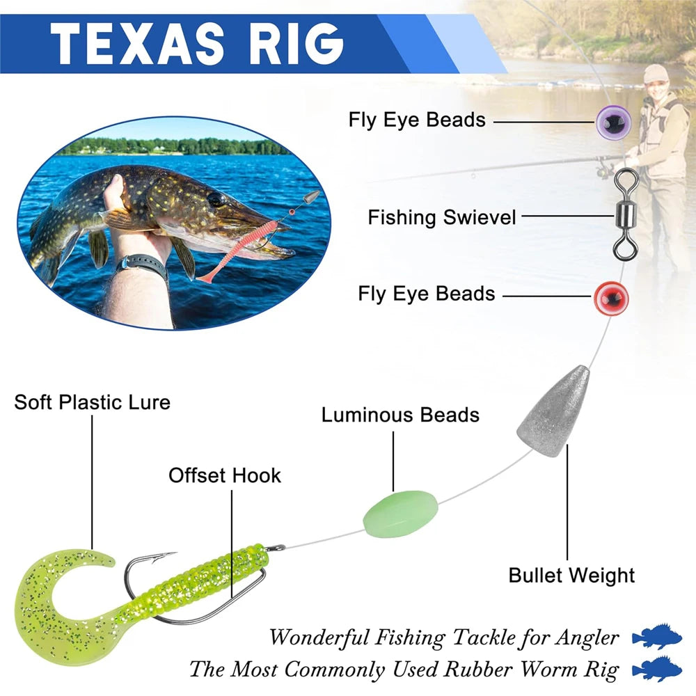 150Pcs Texas Rig Carolina Rig Kit