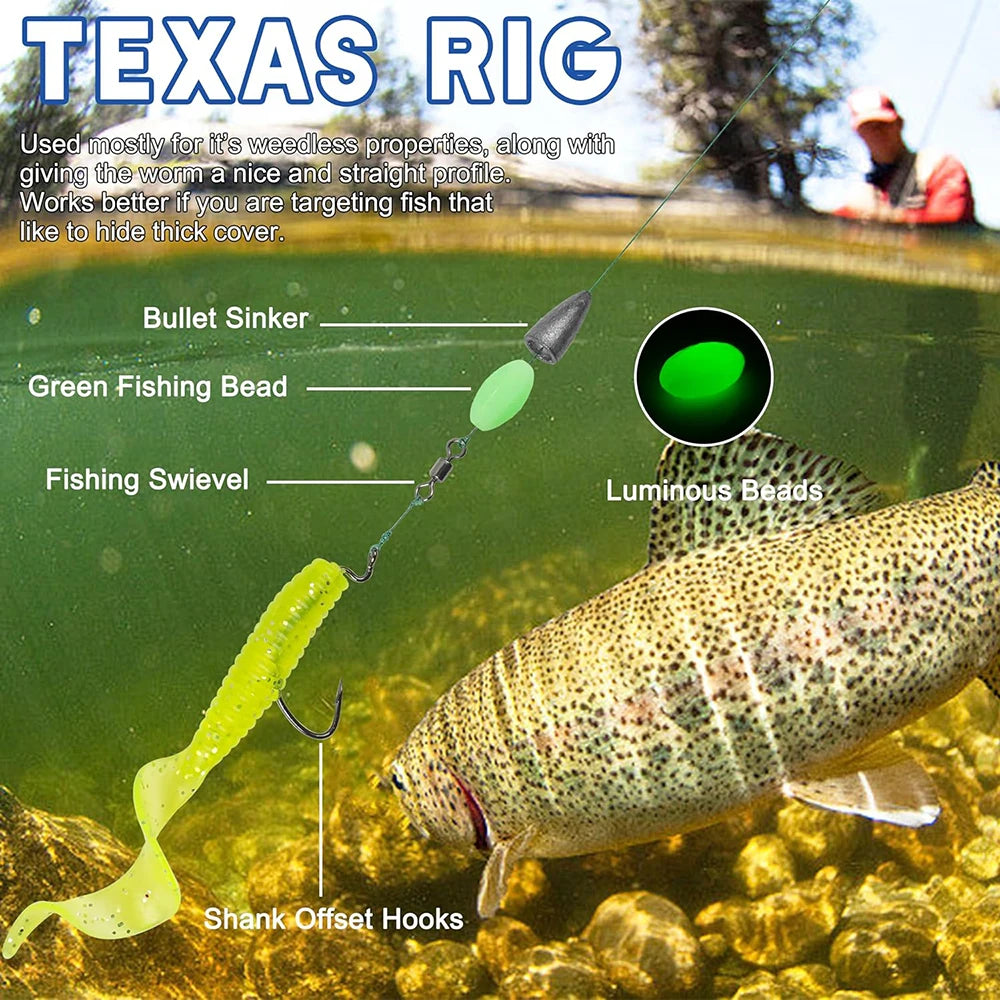 150Pcs Texas Rig Carolina Rig Kit