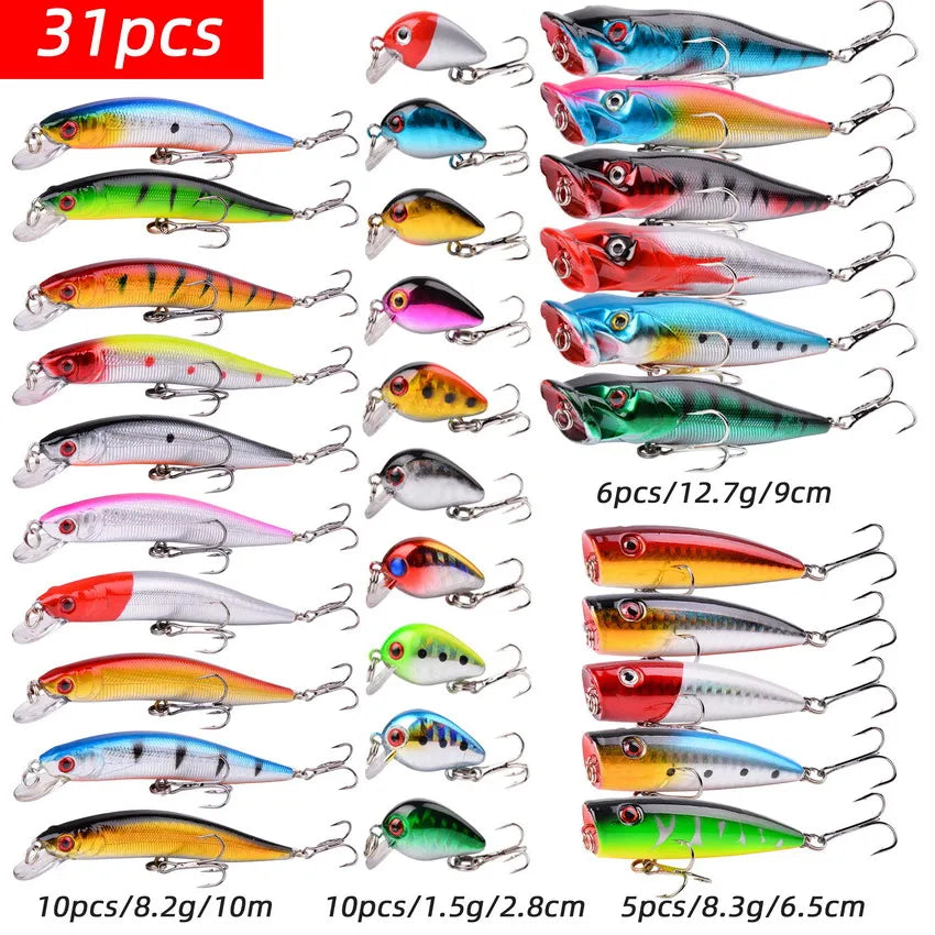 Mixed Fishing Lure Kit - Crankbait, Minnow, Popper & Bass Baits